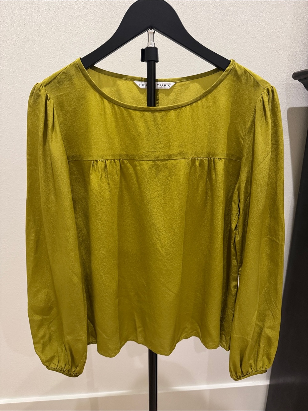Trina Turk Chartreuse Silk Long-Sleeve Blouse